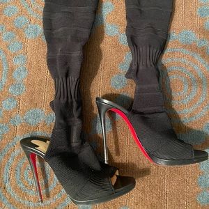 Christian Louboutin Cheminetta 120 Over-the-knee sock boots.